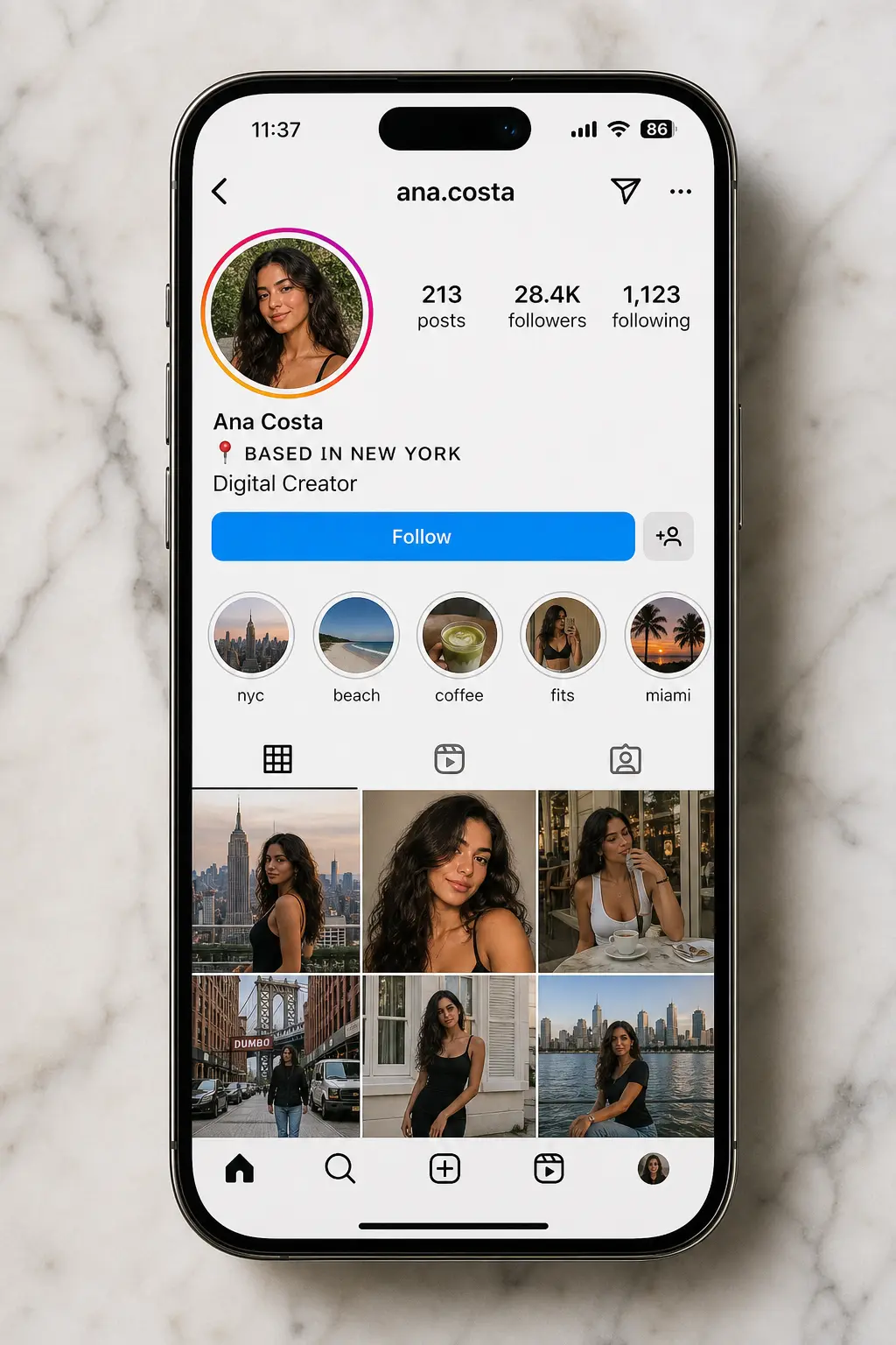 Mockup de perfil Instagram com biografia em letras diferentes