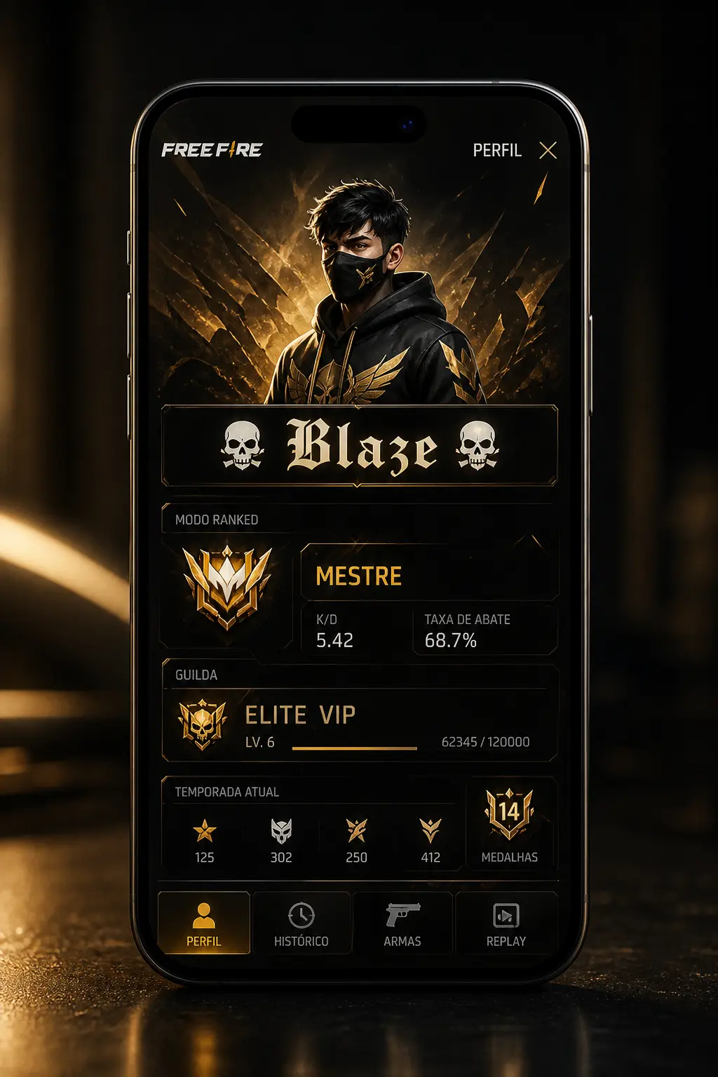 Perfil Free Fire com nick em letras diferentes