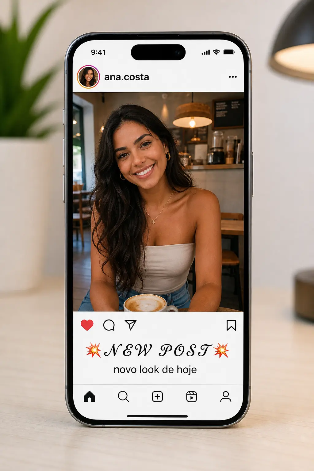 Smartphone com post do Instagram usando letras diferentes